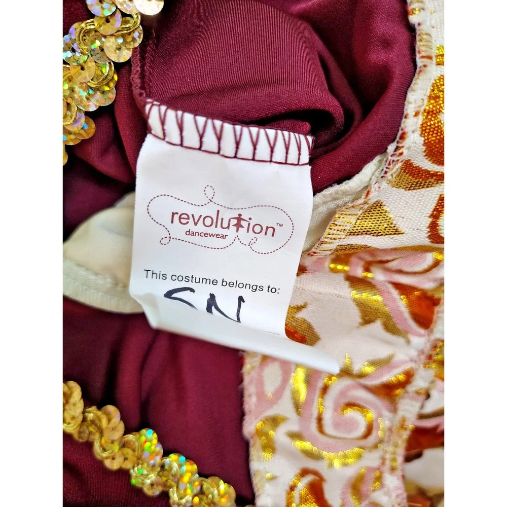 Revolution Dancewear Wine Gold Ivory Broque Ballet Dance Costume Child's XL